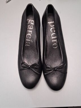 Pedro Garcia Gun Metal Gray Leather Ballet Flats with Mini Bow
